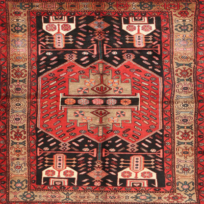 Tapis de zone rouge/beige contemporaine Shun