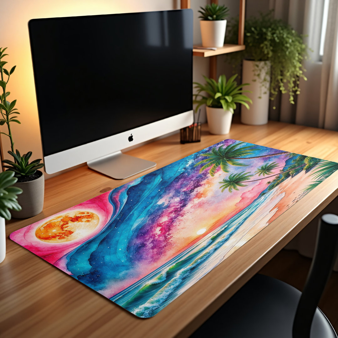 Watercolor Cosmic Beach Palm Desk Mat