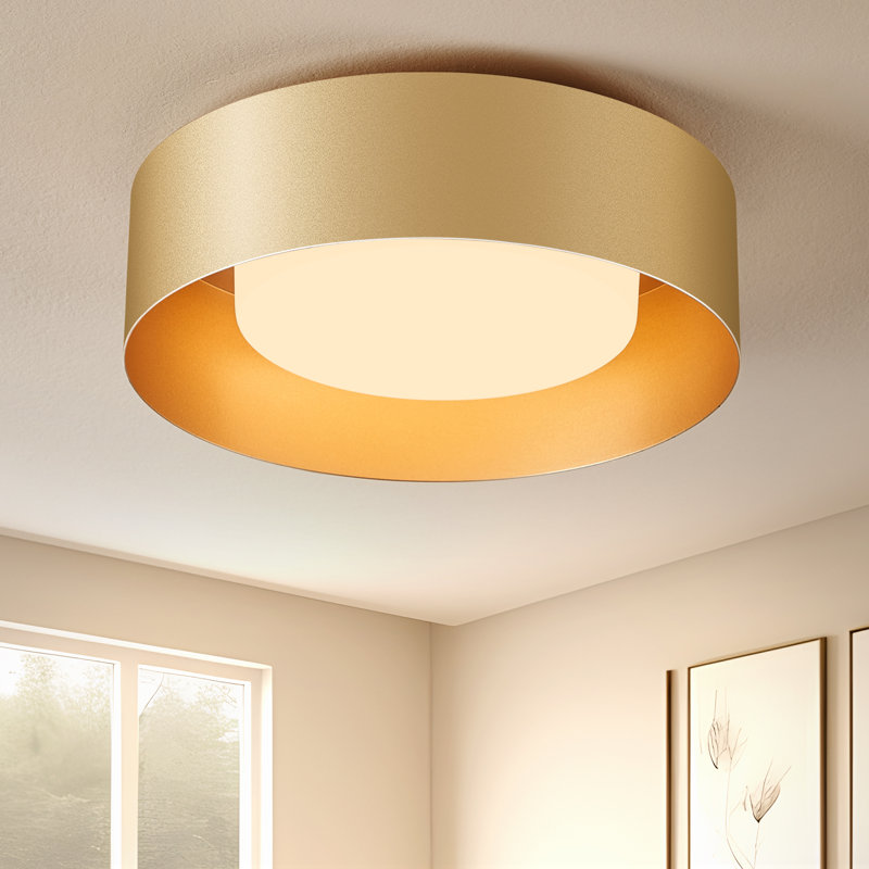 Plafonnier encastré cylindrique simple à 1 lumière Levasseur, Or, H 3,5 po x l 13,8 po x P 13,8 po, Incandescent