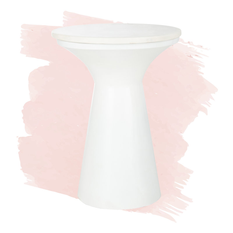 Table de bout à piédestal en marbre Quinley, blanc