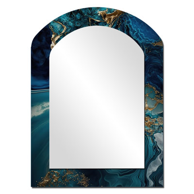 Abstract Geode Turquoise I - Marble Asymmetrical Decorative Mirror, Turquoise Arch Wall Mirror, Printed Metal Art
