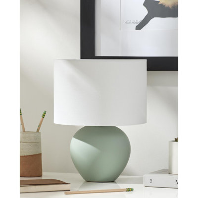 Lampe de table en céramique avec abat-jour tambour en lin 