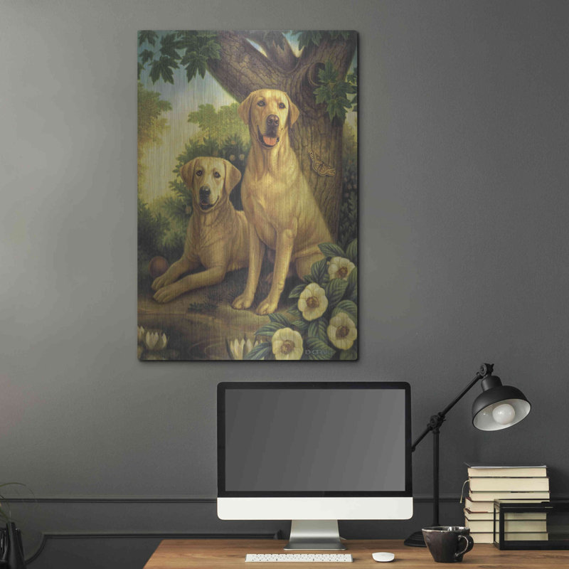 «Yellow Labs» par Dan Craig, art mural en métal, 16 po x 24 po, H 36 po x l 24 po