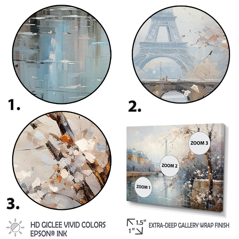 Hiver Paris, Tour Eiffel, charme de ville I - Paris, art mural, Cadre de coin blanc fermé, H 34 po x l 44 po x P 1,5 po