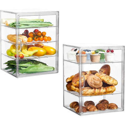 4‑Layer Pastry Bread Storage Display Box, Magnetic Clear Door for Kitchen Countertop