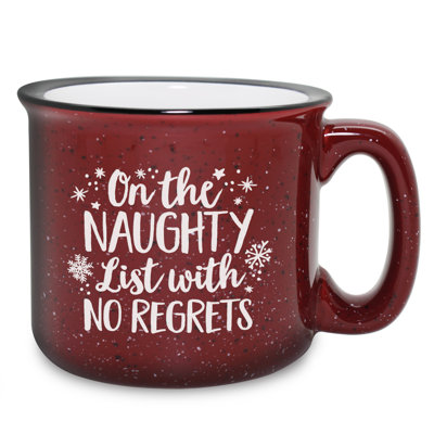 Tasse de camping en céramique rouge «Naughty List With No Regrets»