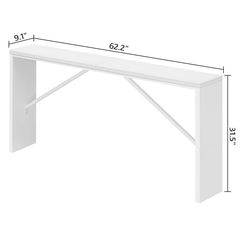 Ademara Console Table Long Sofa Table Behind Couch, 31.5" H x 62.2" W x 9.1" D, White