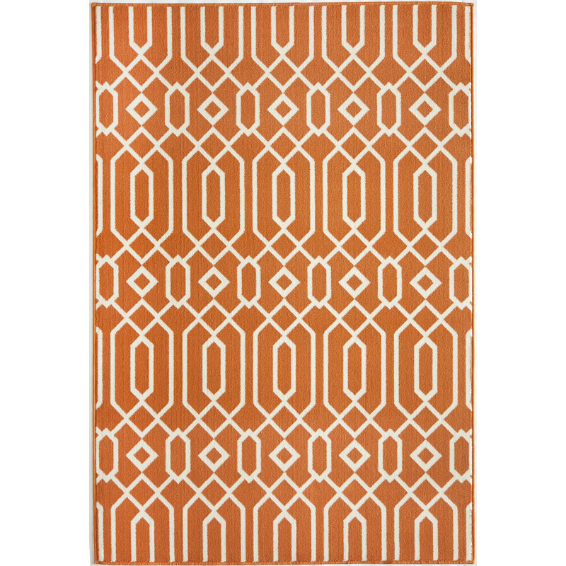 Tapis intérieur / extérieur géométrique orange Gul, Rectangle 6 pi 7 po x 9 pi 6 po