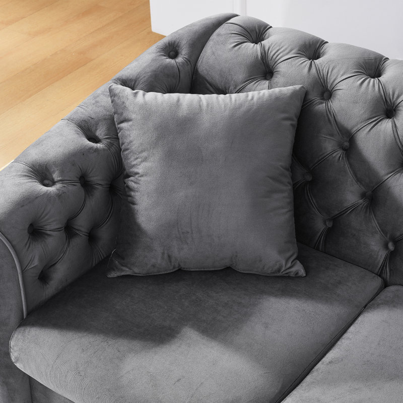 Ensemble de canapés Chesterfield Modern Sofavelvet Luxury, Gris