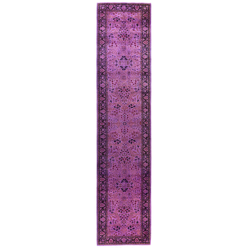 Overdyed Hand-Knotted Wool Modern-Contemporary Purple Runner 2' 6" x 12' 5"