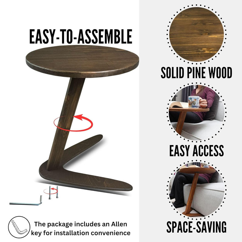 C-Shaped Handmade End Table, Side Table For Couches, Sofa Tables Slide Under Couch For Living Room, Over Couch TV Tray Table For Small Spaces