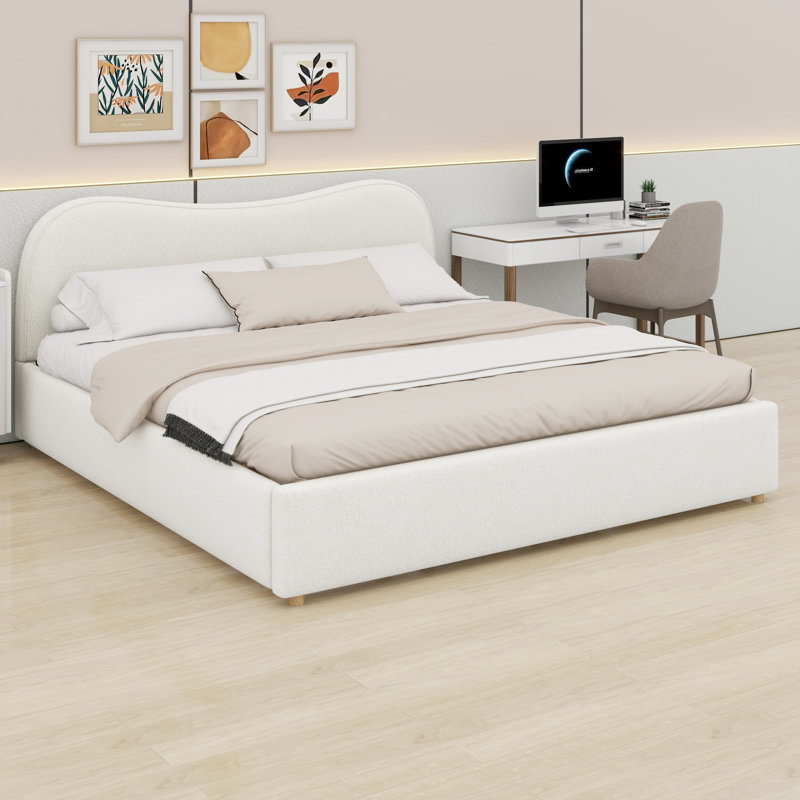 Lit plateforme tapissier Minimalist, White, Très grand lit