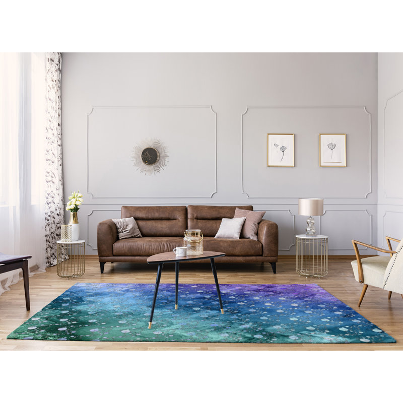 Tapis de planètes et d’étoiles mauve/vert/bleu, Rectangle 5 pi x 7 pi