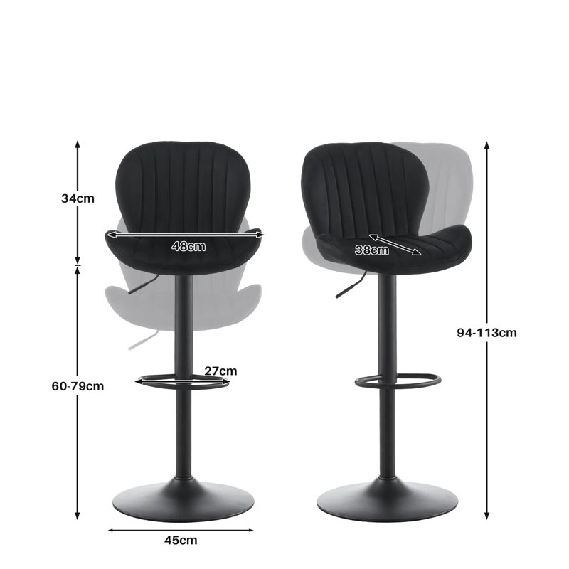 Swivel Upholstered Adjustable Height Counter Stool with Metal Frame, Black