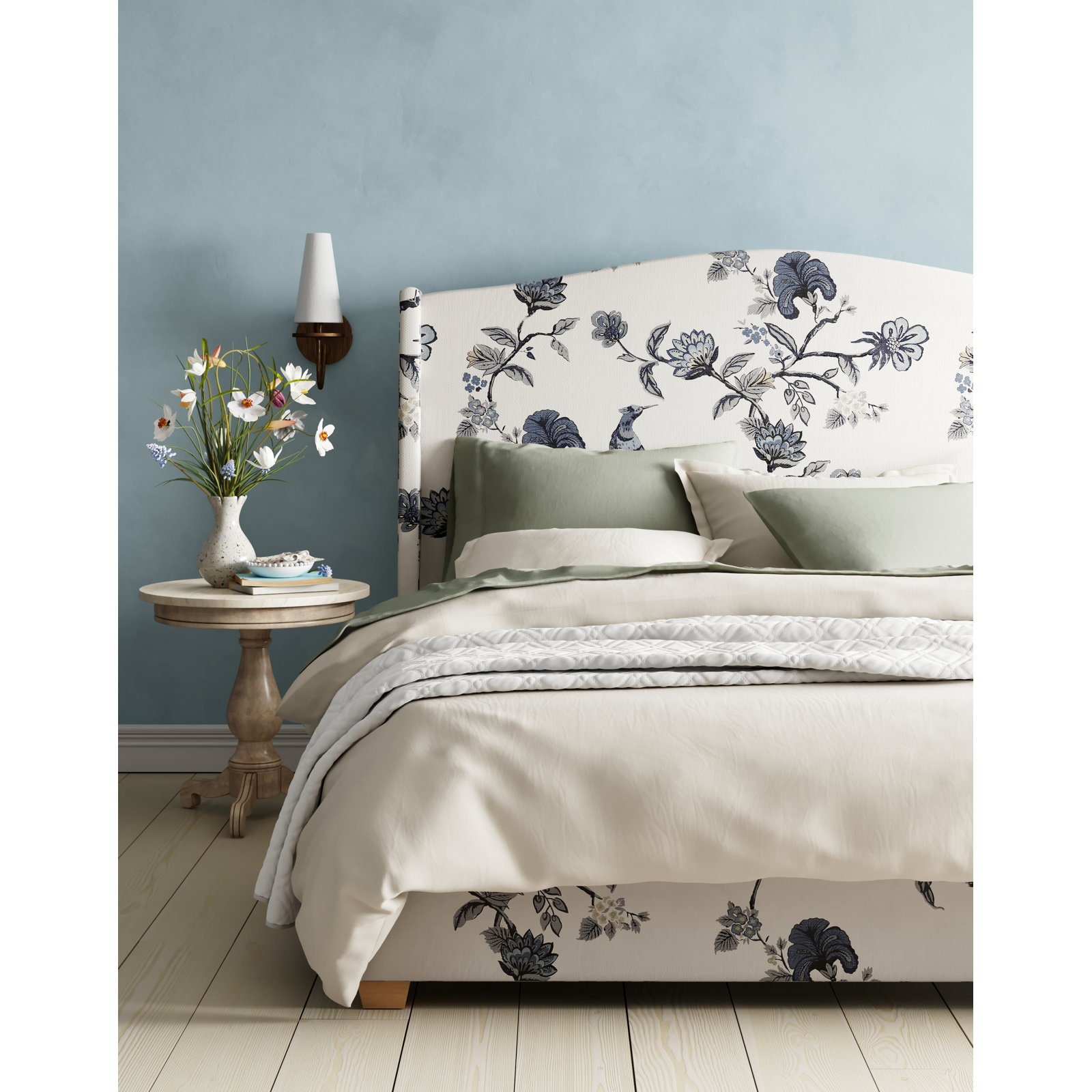 Allis Upholstered Wingback Bed, Twin, Shaana Indigo