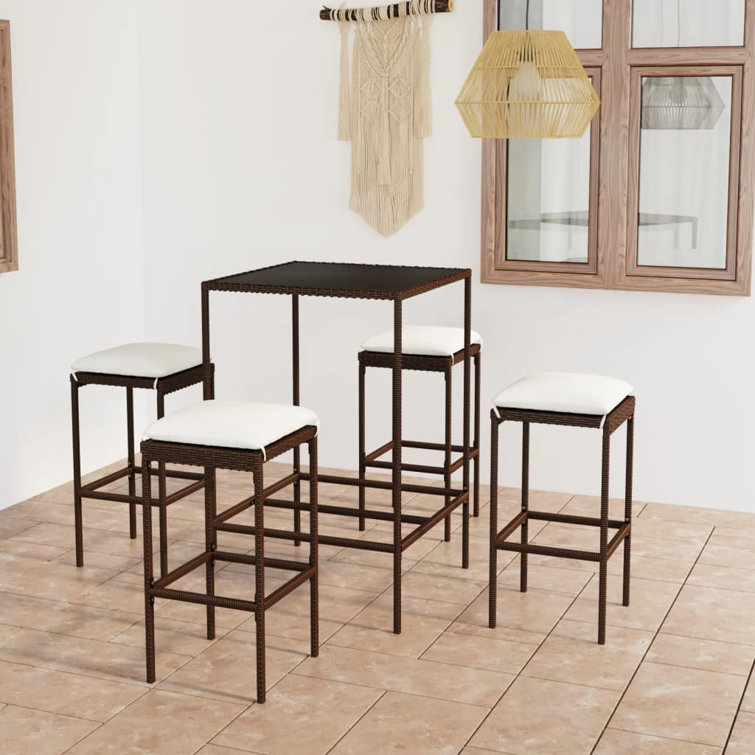 Patio Bar Table and Stools with Cushions Poly Rattan