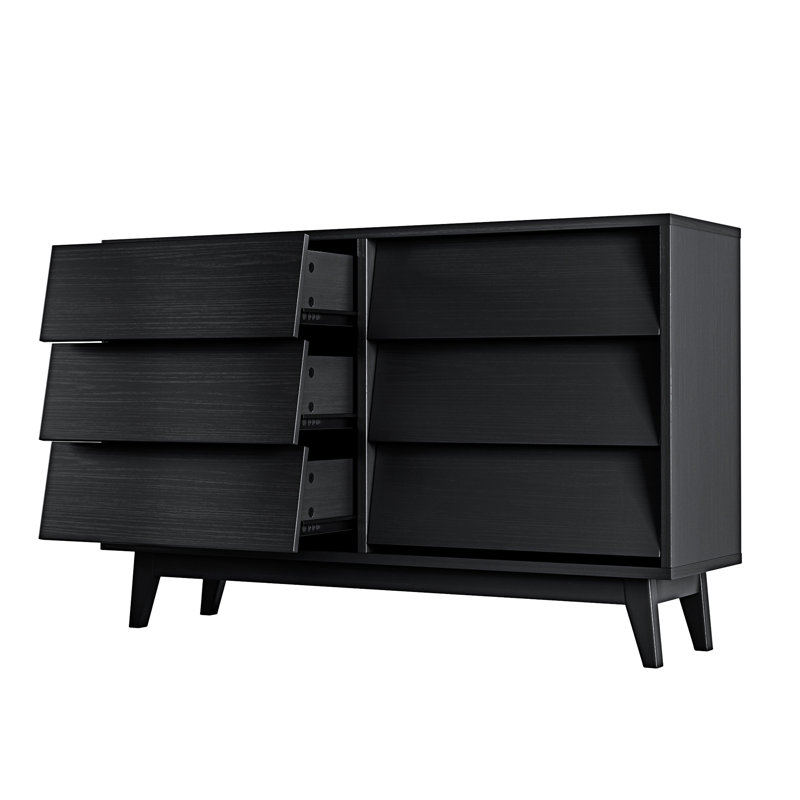 La commode double 6 tiroirs présente un design rétro et biseauté