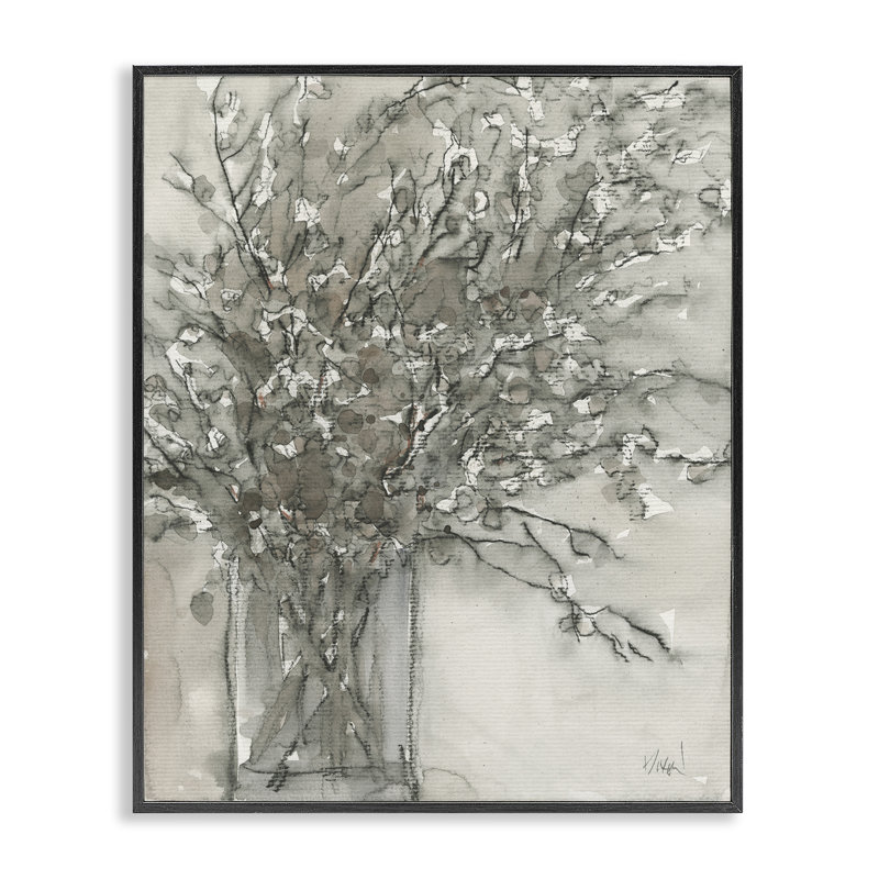 «Grey Charcoal Bouquet», estampe numérique par Naomi McCavitt, Giclée encadrée noir minuit, H 30 po x l 24 po