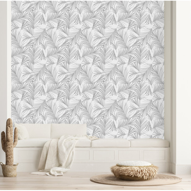 Papier peint blanc avec feuilles de plantes