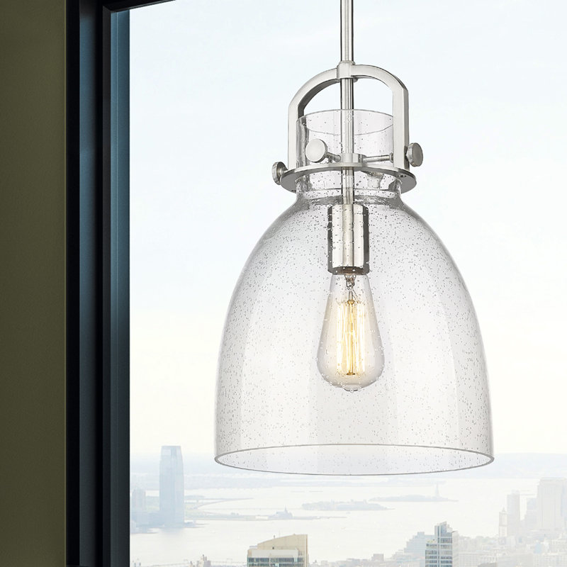 Luminaire suspendu 1 lumière Badillo, Grainé, Nickel satiné, H 14,75 po x l 10 po x P 10 po