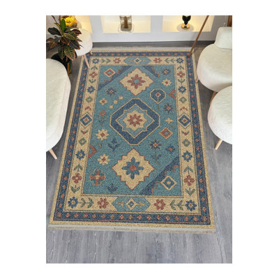 Tapis vert tissé à motif lavable Mosso