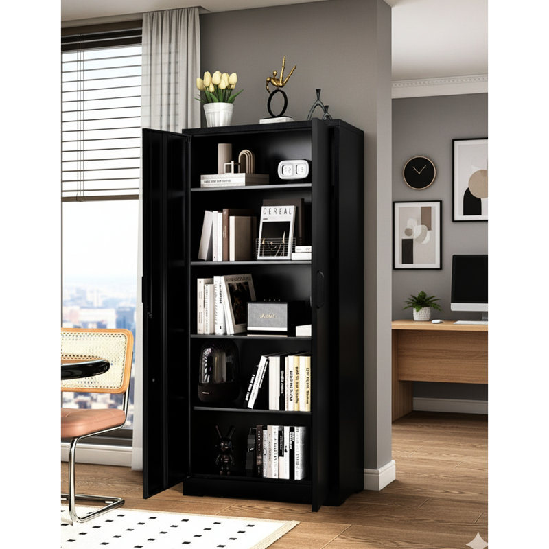 Armoire de rangement en métal 71 po avec portes verrouillables et 4 tablettes réglables, idéale pour la lessive, le bureau, l'entrepôt, noir, rouille