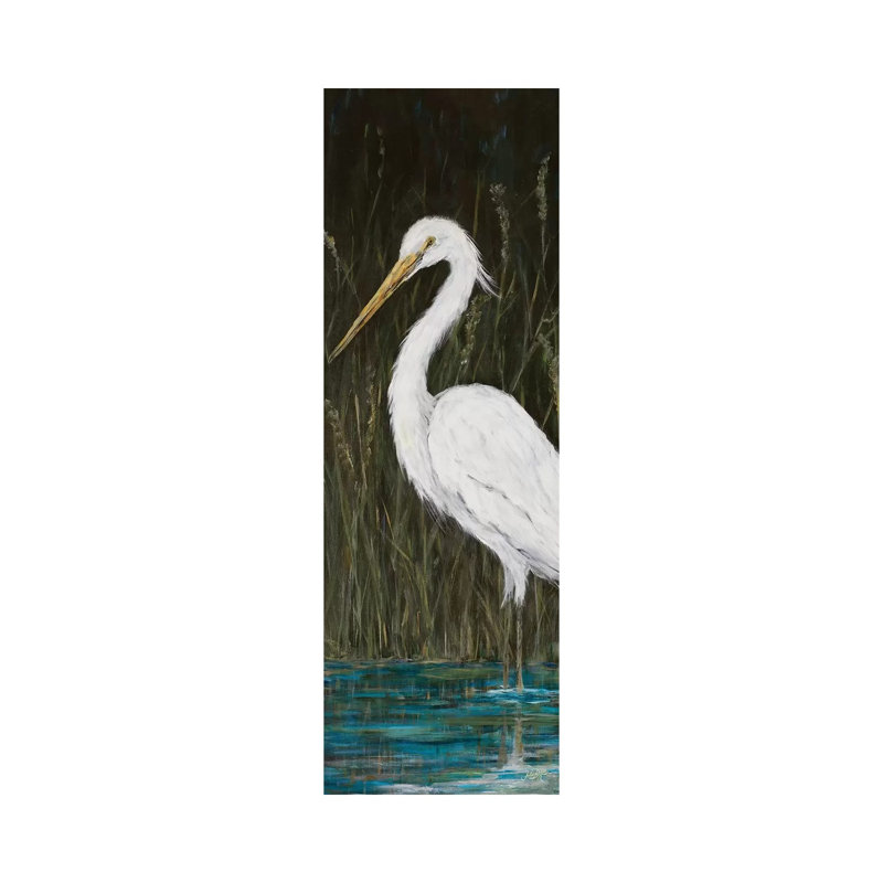 White Egret 1 Piece Wrapped Canvas Panoramic Wall Art, 182.88 cm H x 60.96 cm W
