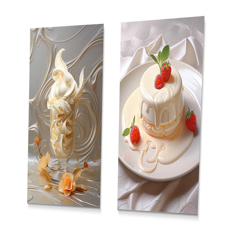 Panna Cotta Creamy Desert - ensemble d'art mural en métal desserts de 2, H 28 po x l 24 po