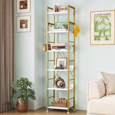 17 Stories 6-Tier Floor Standing Bookcase With 4 Hooks