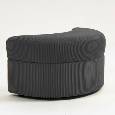 Half-Moon Silhouette Wooden Top Storage Upholstery Ottoman