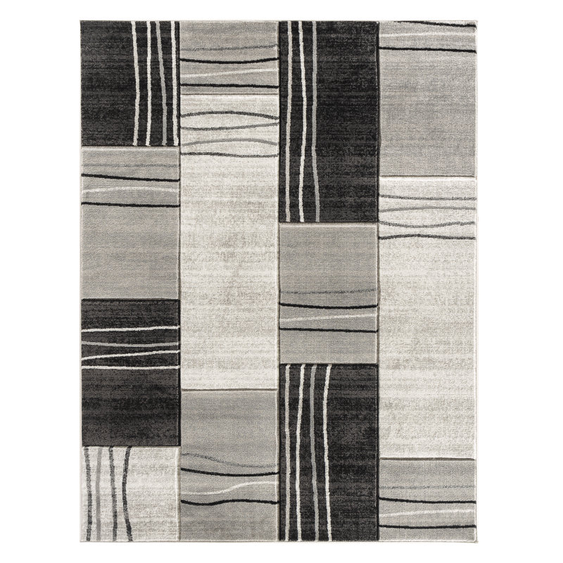 Tapis argenté à motif géométrique Amalia, Rectangle 9 pi x 12 pi
