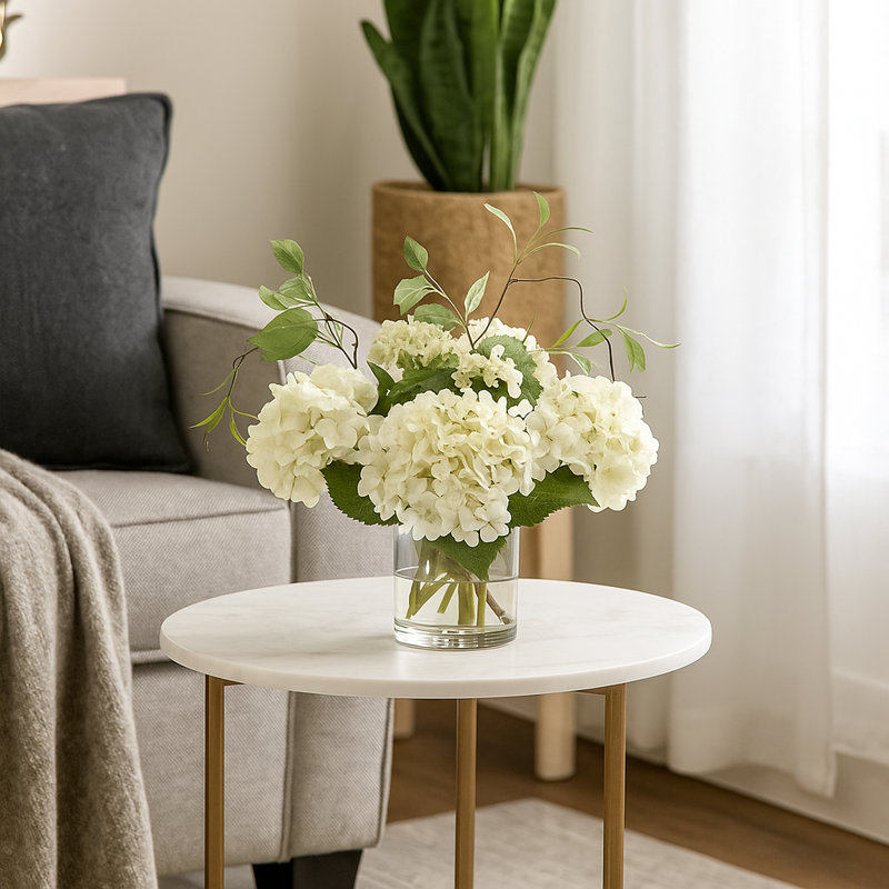 Faux Hydrangea with Vines in Vase
