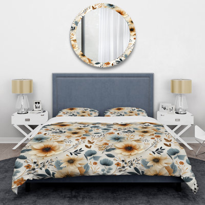 Ensemble de housse de couette à motif floral rustique beige