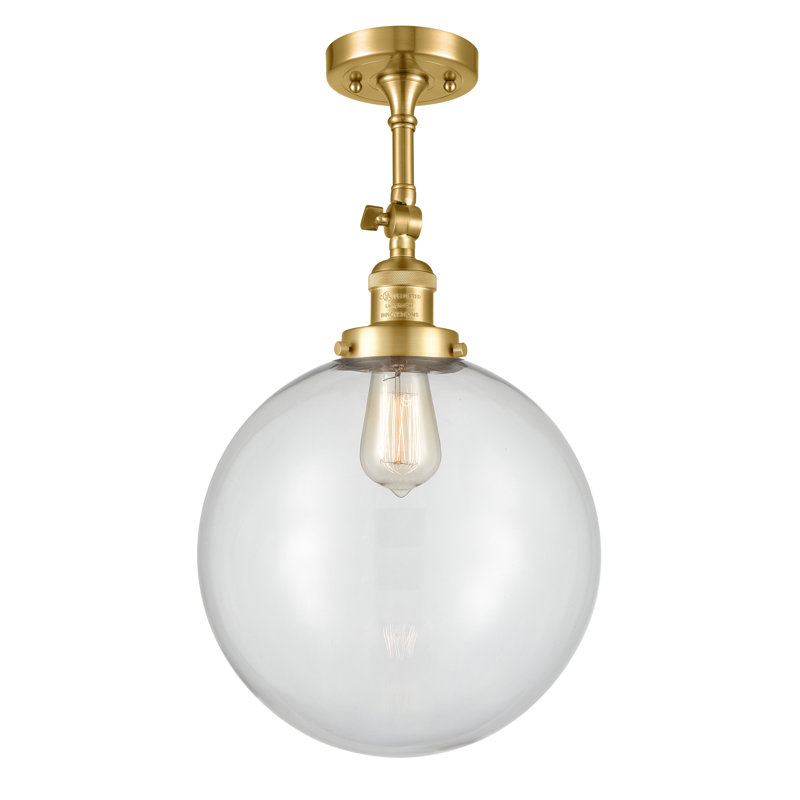 Plafonnier semi-encastré 1 lumière 12 "ciacchi, Transparent, Or satiné, Ampoule non incluse