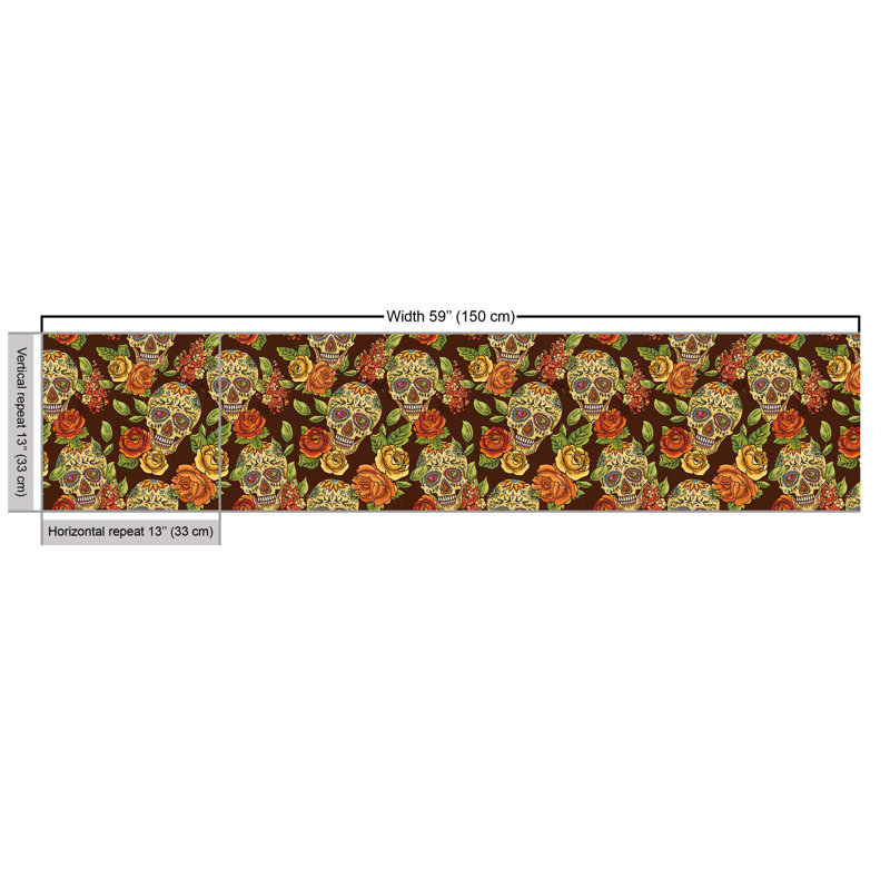 Gaughan Autumn Coloured Flowers and Leaves in Smily Head Bones Fabric