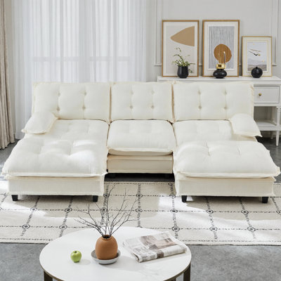 107" U-Shaped Modern Sectional Cloud Couch with 2 Ottomans, Modular Deep Seat Sofa Chenille Fabric, 3-Seat Comfy Lattice Cushion Sofa for Living Room, Bedroom & Apartment