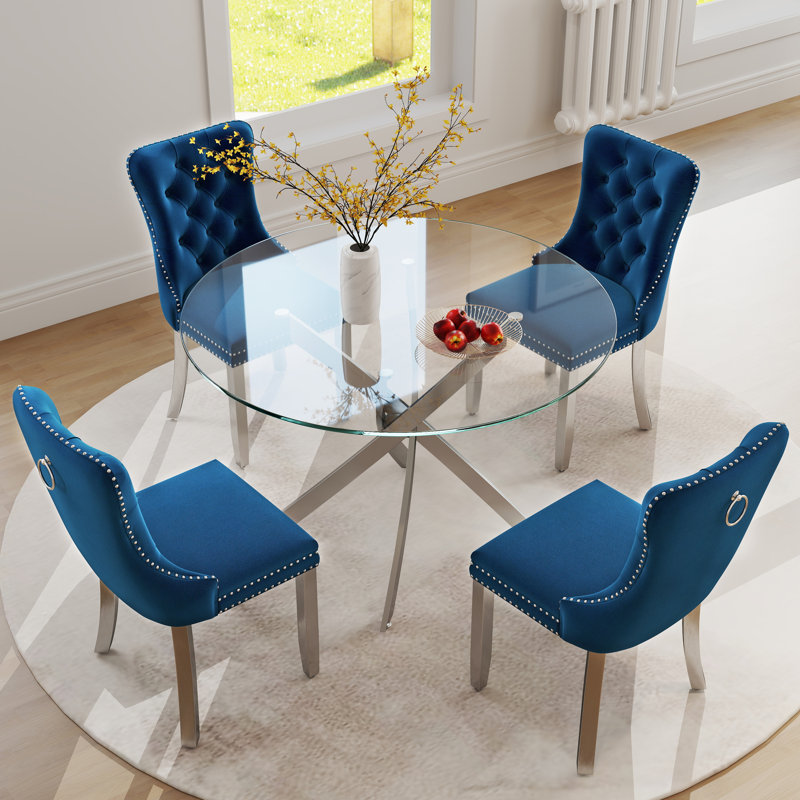 Ensemble de salle à manger Keyari, H 29,5 po x L 36 po x l 36 po, Bleu, Argent