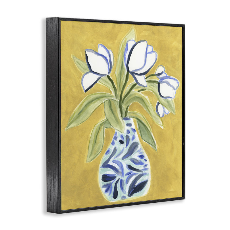 Vive les tulipes dans un vase, estampe numérique, design par June Erica Vess, H 14 po x l 11 po, Giclée encadrée noir minuit