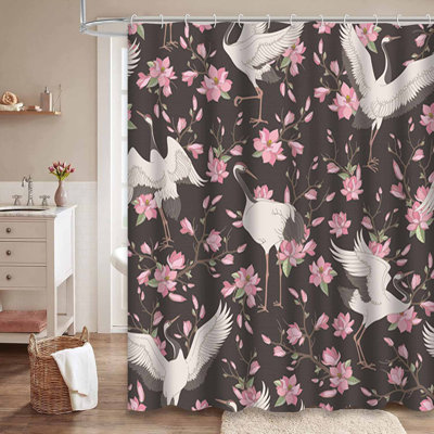 Rideau de douche imperméable à motif floral à motif floral oriental avec 12 crochets