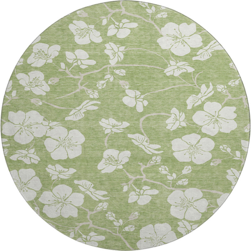 Washable Floral Indoor/Outdoor Rug, Round 8'