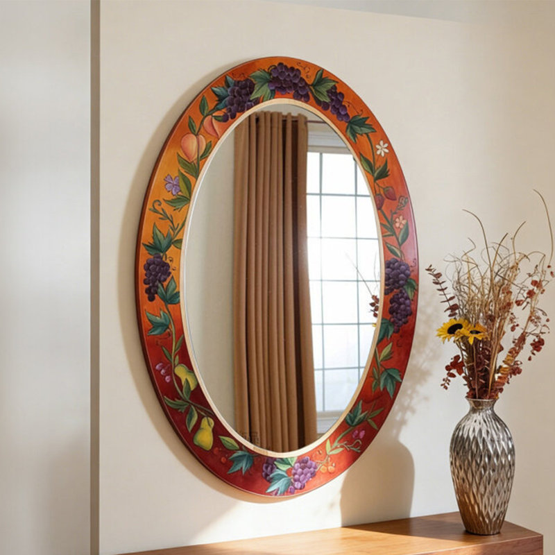 Miroirs muraux ovales en similicuir, H 35,43 po x l 23,62 po, Orange