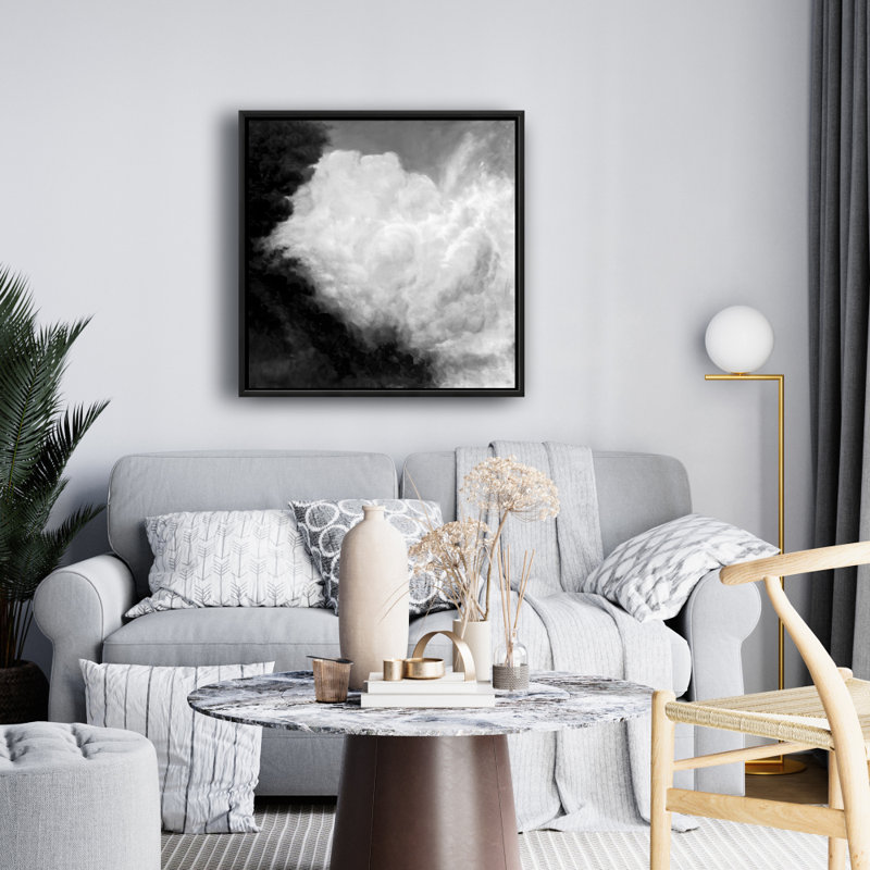 Toile de nuages monochromes foncés | Montagnes encadrées, H 25,25 po x l 25,25 po