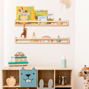 Iversen 2 Piece Pine Solid Wood Wall Mounted Floating Shelf