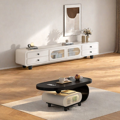 Grande table basse ovale avec rangement pour meuble télé