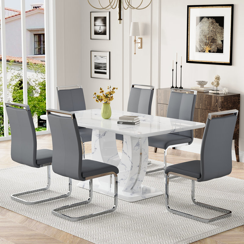 Ensemble de table de salle à manger, 7 pièces : table, 6 chaises, Gris foncé