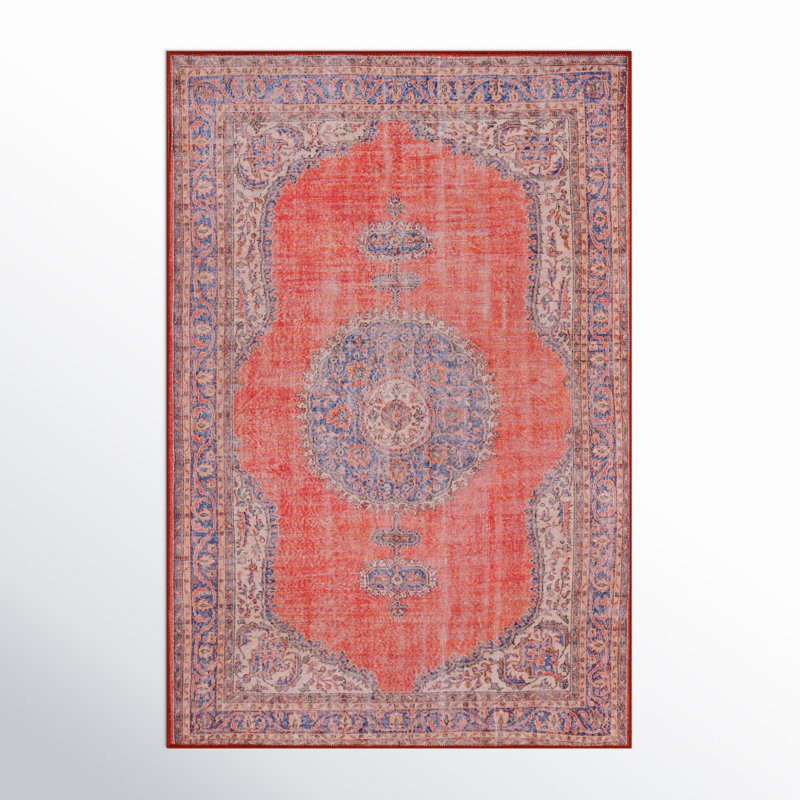 Oriental Power Loom Red/Blue/Ivory Area Rug, Rectangle 2' x 3'