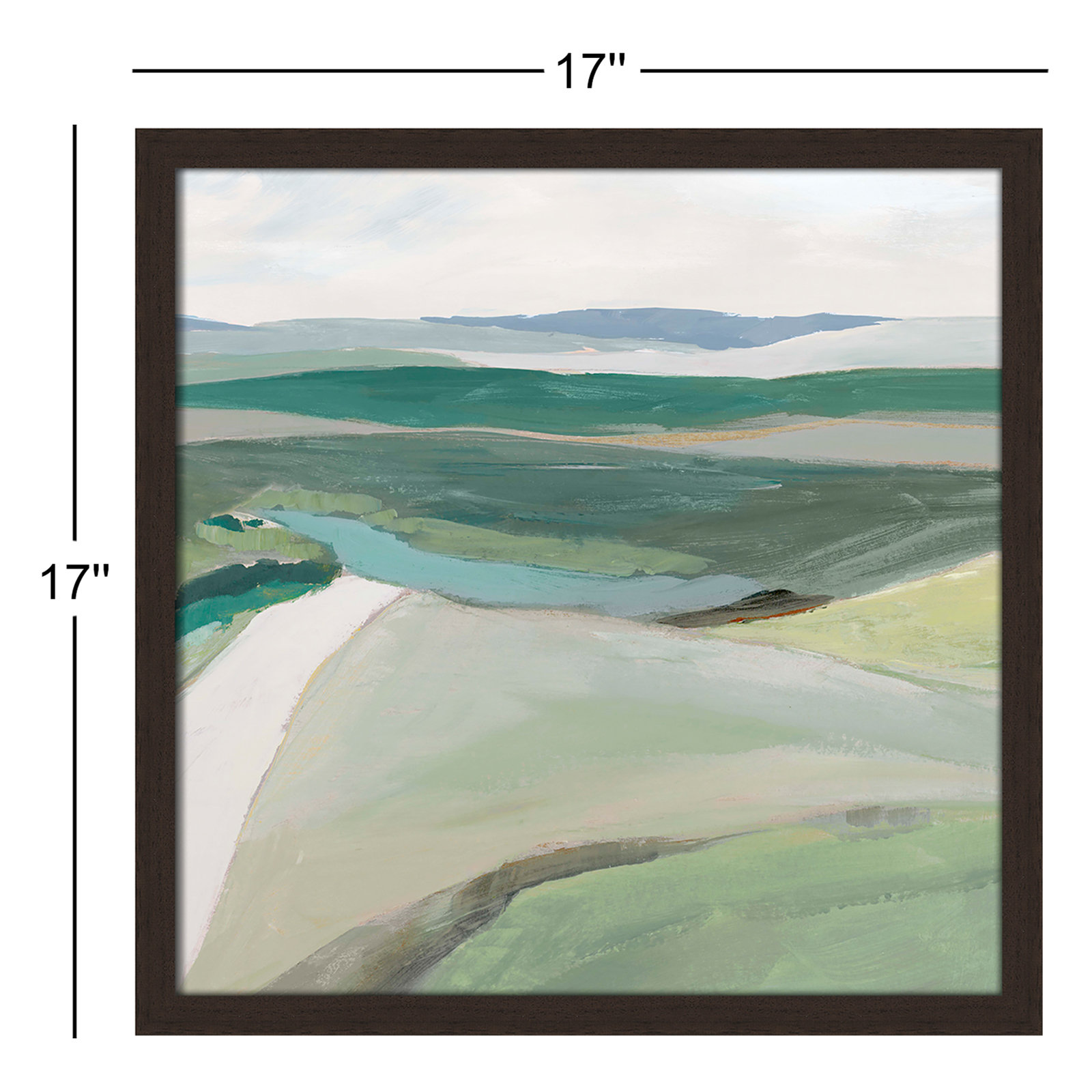 Fields Of Green II by - Single Picture Frame Print, 17" H x 17" W x 1.25" D, Walnut Framed