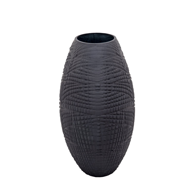 Handmade Glass Table Vase, 10" H x 12" W x 6" D, Black