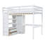 Lit mezzanine double en bois avec garde-robe intégrée, bureau, tablettes de rangement et tiroirs