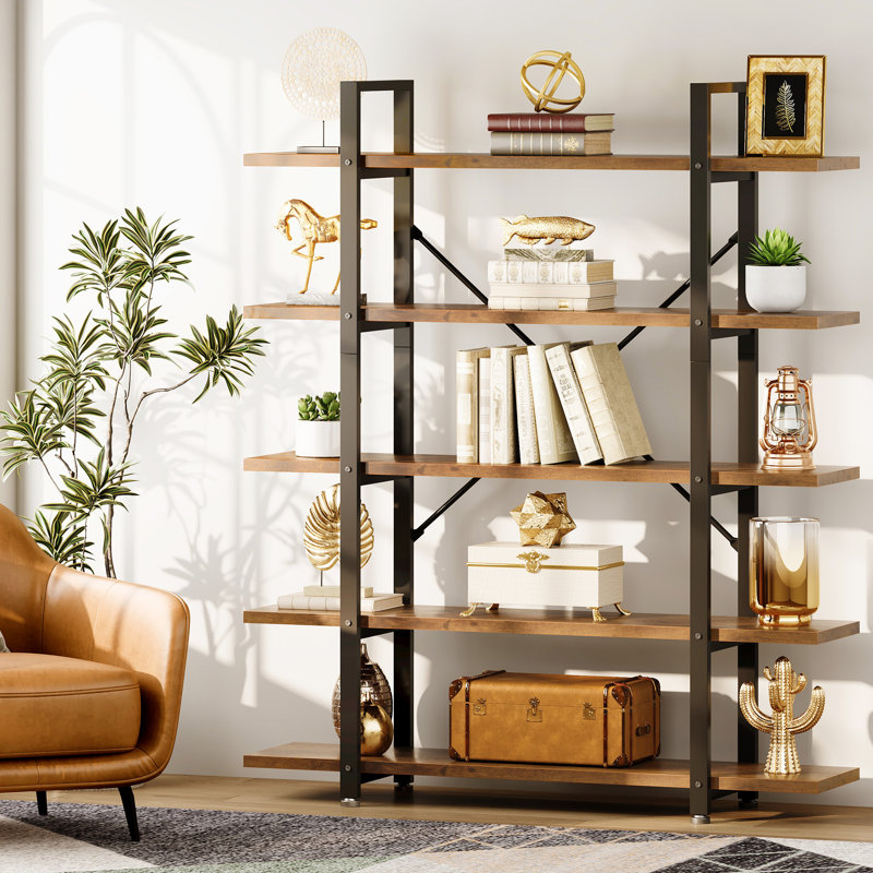 Bibliothèque étagère industrielle en bois à 5 niveaux H 69 "x l 43" Garrison, Brun